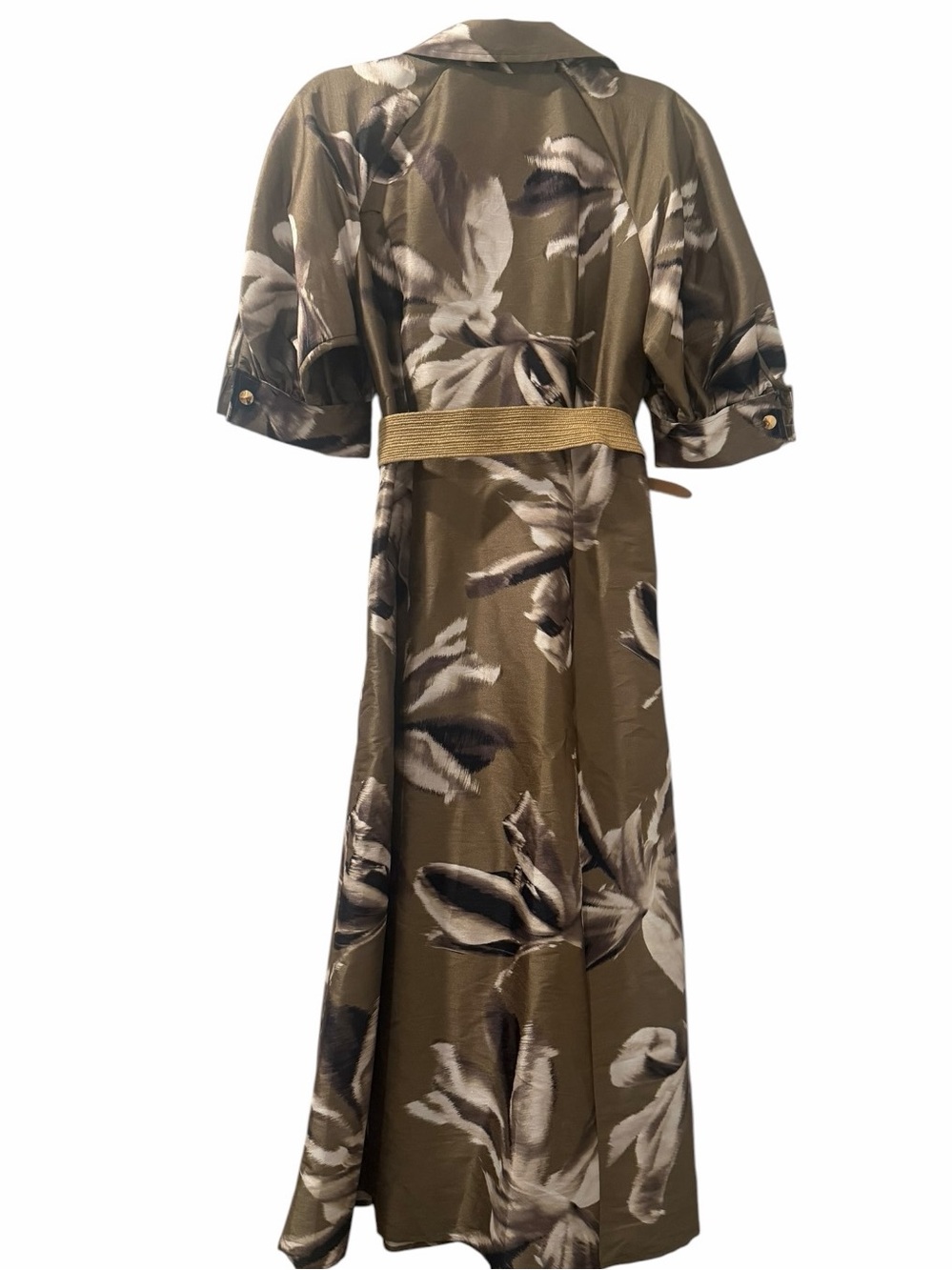Donna Karan New York Olive Floral Belted Midi Shirt Dress NWT Size 10 - Picture 11 of 12
